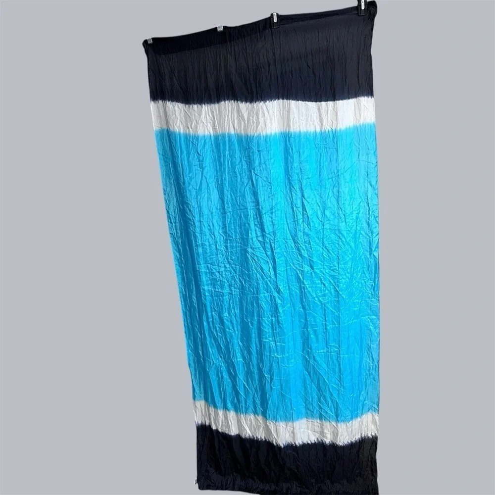 Elegant Large 32x70 Silk Scarf, Wrap, Beach Cover Blue, Black & white Women's